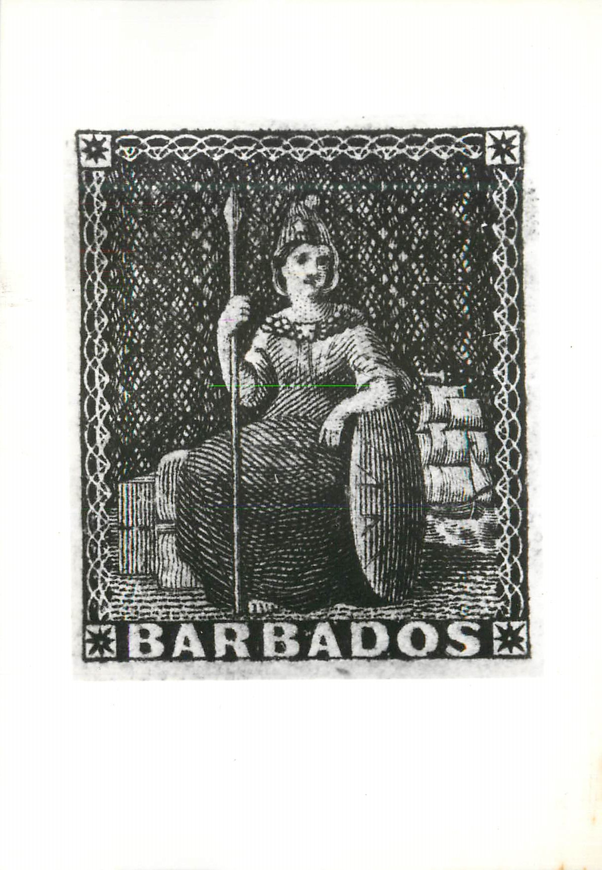 CPM British Museum Barbados The First Stamps were recess printed by Parkins Bacon and Co on blued unwatermarked paper an