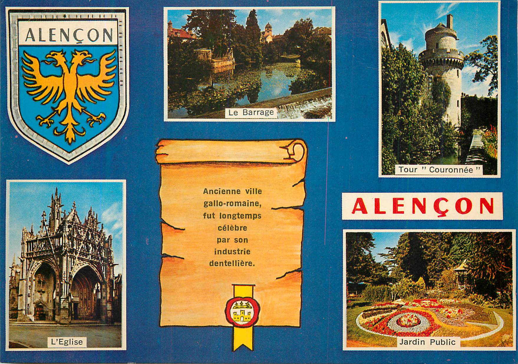 CPM Alencon (Orne) Le barrage Tour couronnee L'eglise Jardin public