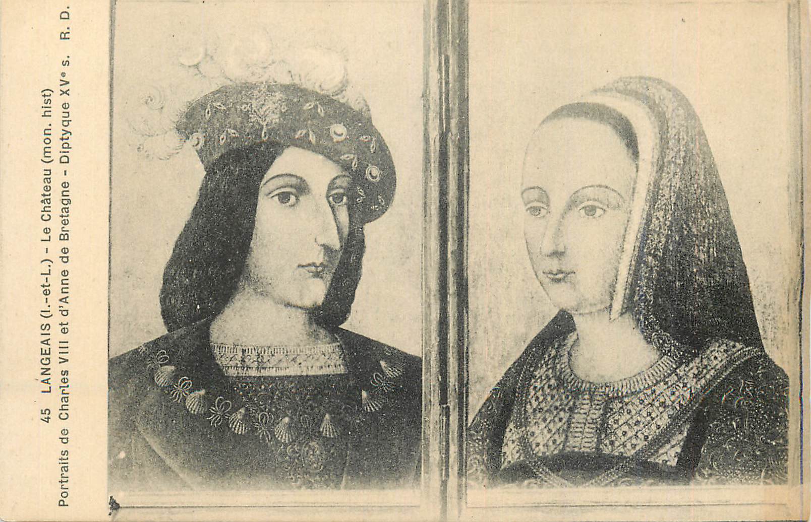 CPA Langais (I et L) Le Chateau (mon hist) Portraits de Charles VIII et d'Anne de Bertagne Diptyque XVe s