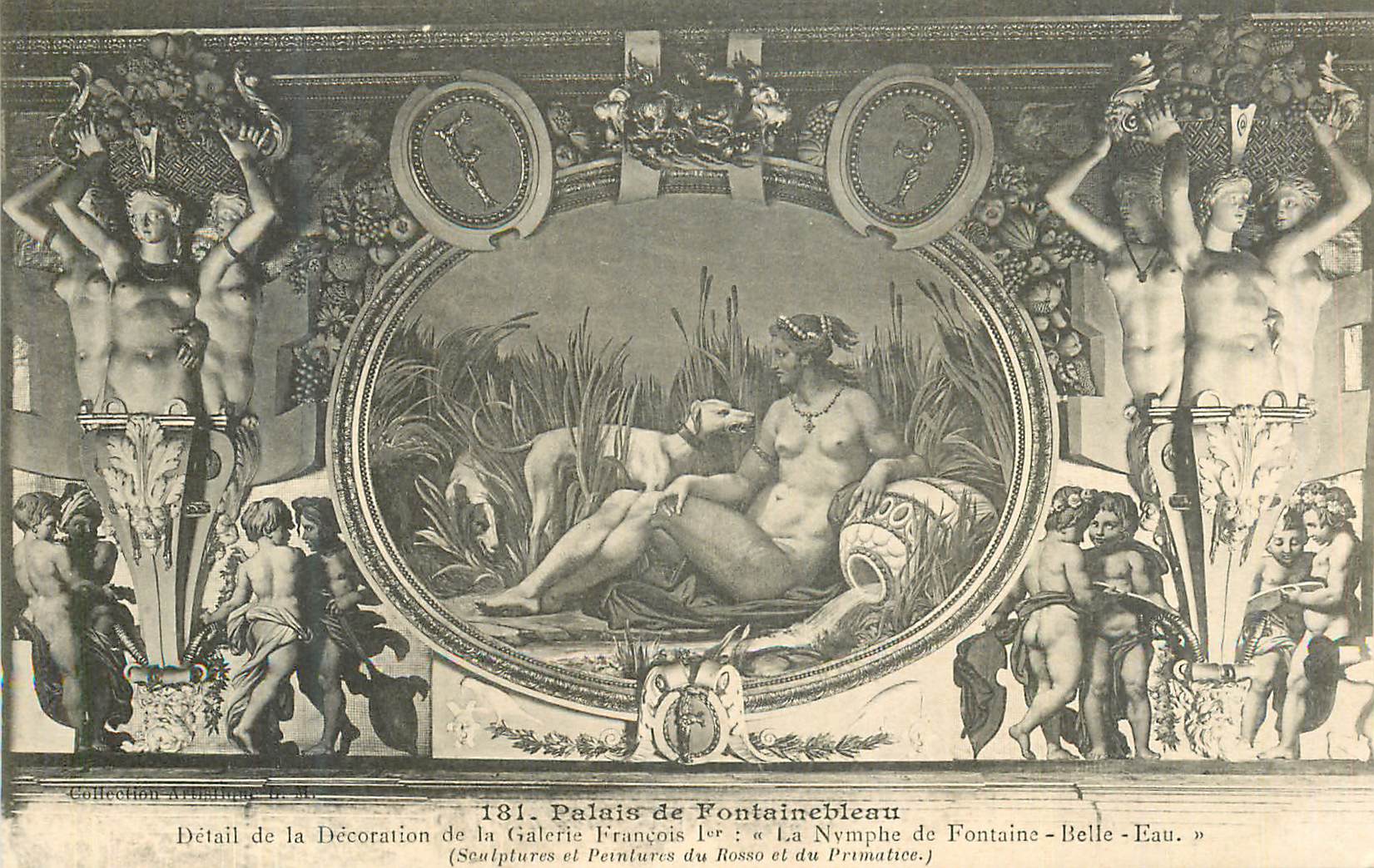 Palacio de Fontainebleau — Detalle de la Decoración de la Galería François 1er : « La Ninfeta de Fontaine-Belle-Eau » — Colección Artística D. M.