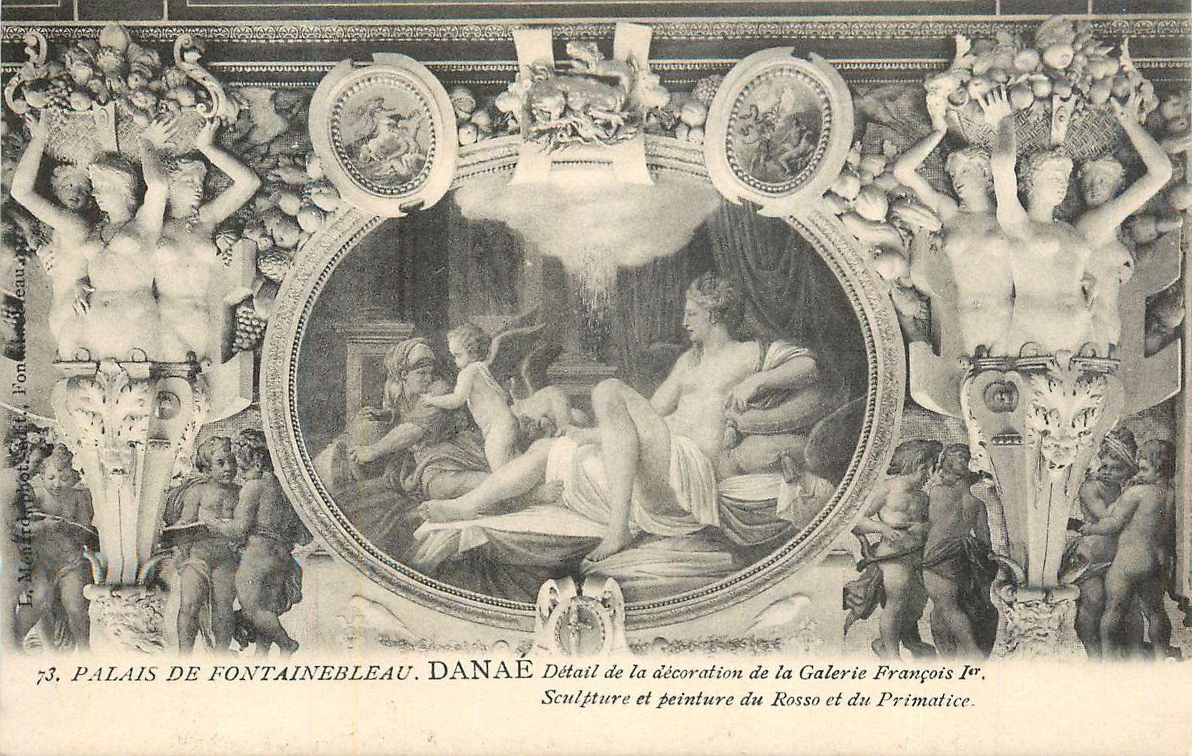 Palast von Fontainebleau — Danaë — Detail der Verzierung der Galerie François Ier. Skulptur und Malerei von Rosso und Primatice.