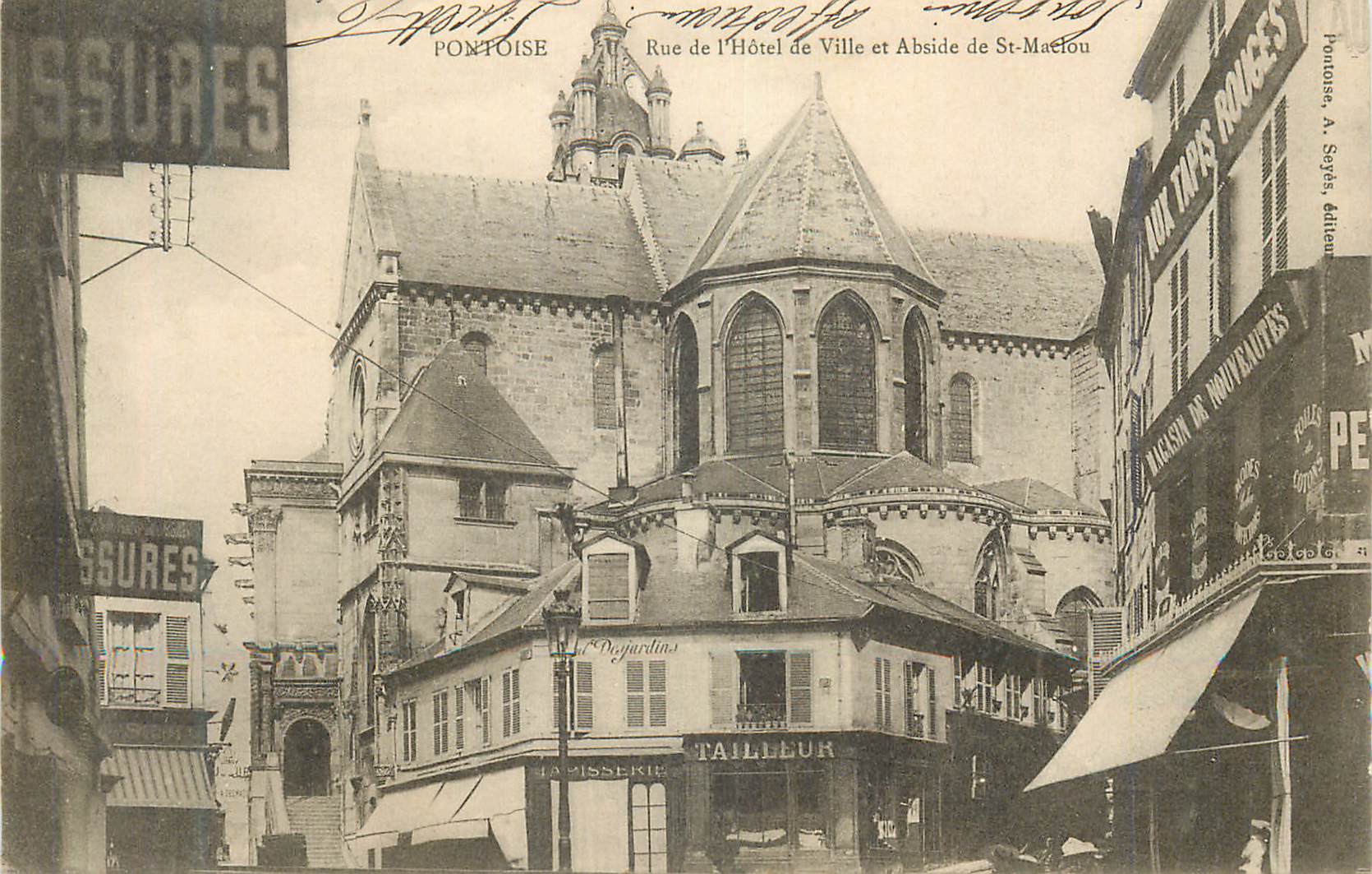 CPA Pontoise Rue de l'Hotel de Ville et Abside de St Maclou Tailleur