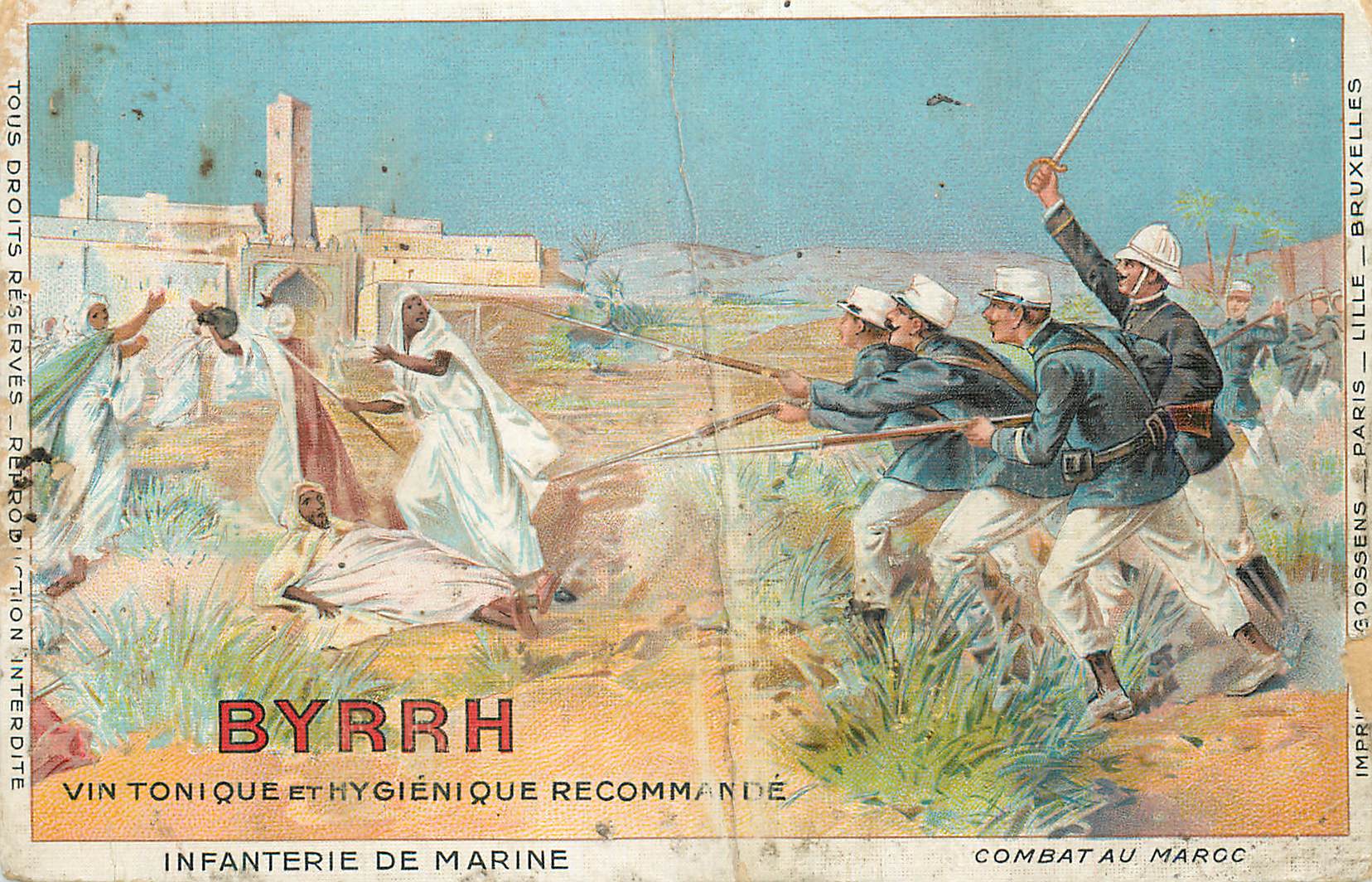 CPA Byrrh Vin tonique et hygienique recommande Combat au Maroc Militaria
