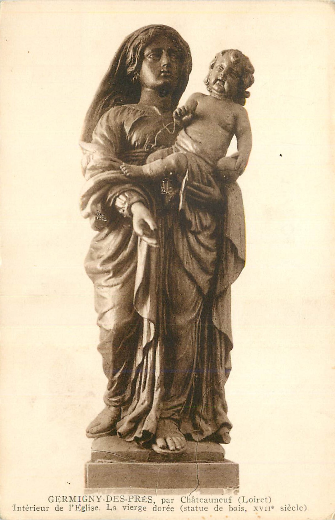 Germigny-des-Prés — Intérieur de l'église, statue de la Vierge dorée — par Châteauneuf (Loiret), XVIIe siècle