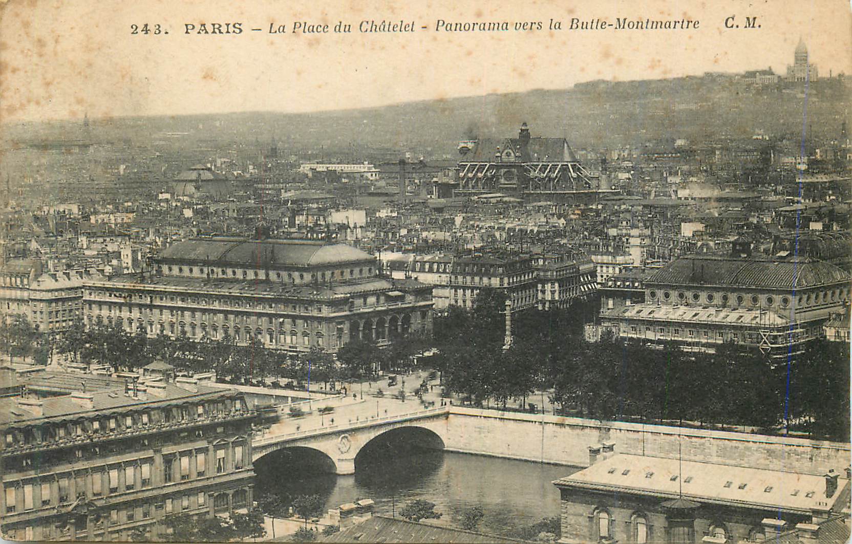 CPA Paris La Place du Chatelet Panorama vers la Bulle Montmartre