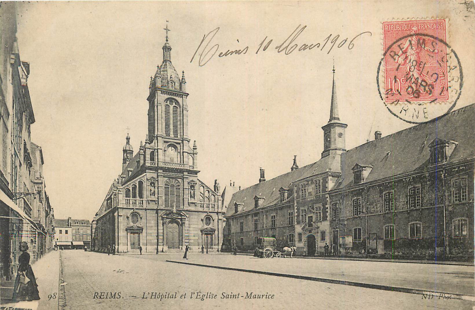 CPA Reims L'Hopital et l'Eglise Saint Maurice