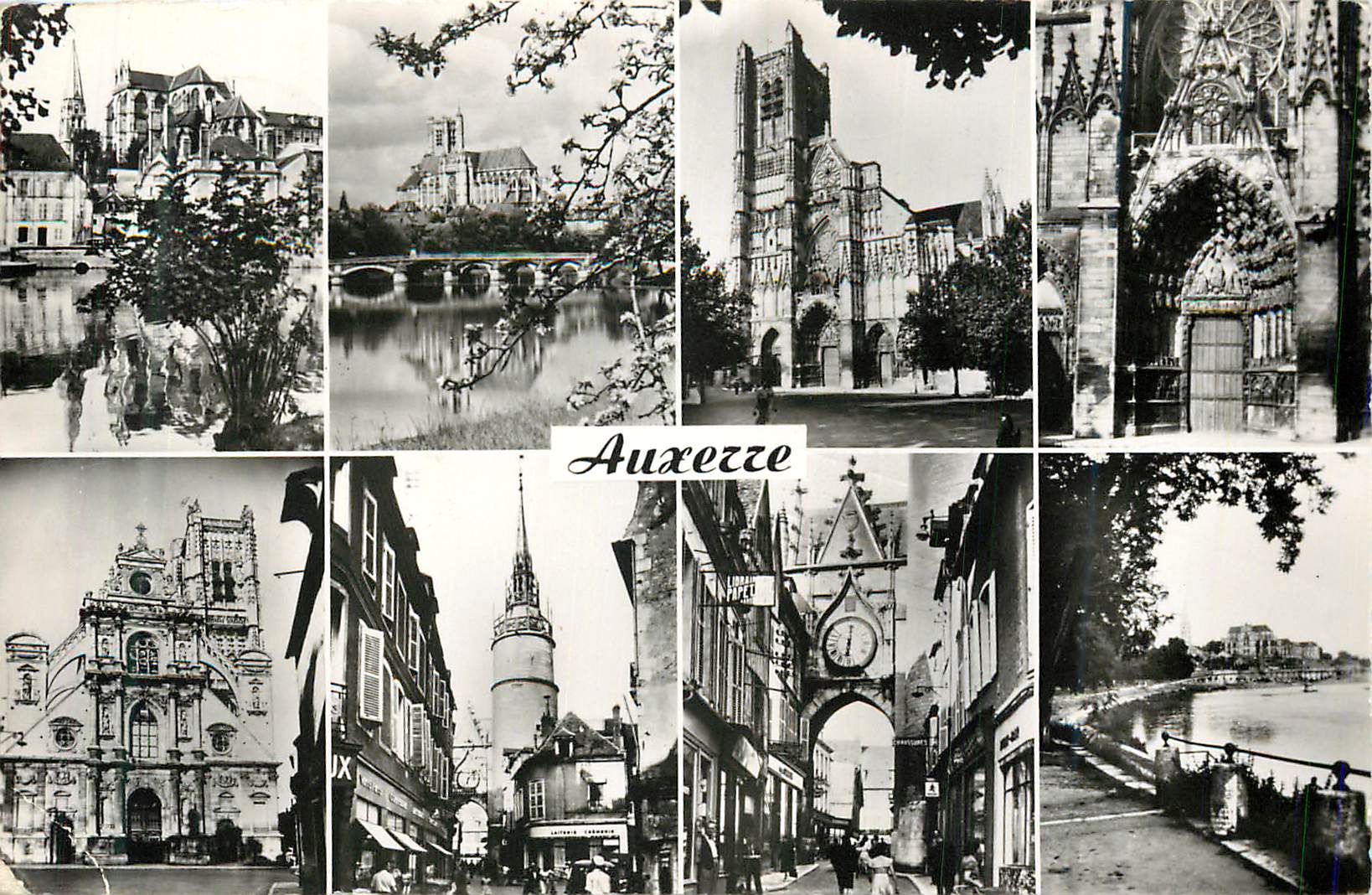 CPM Auxerre Eglise Saint Germain La Cathedrale Portail Central Eglise Saint Pierre Rue de l'Horloge L'Horloge L'Yonne