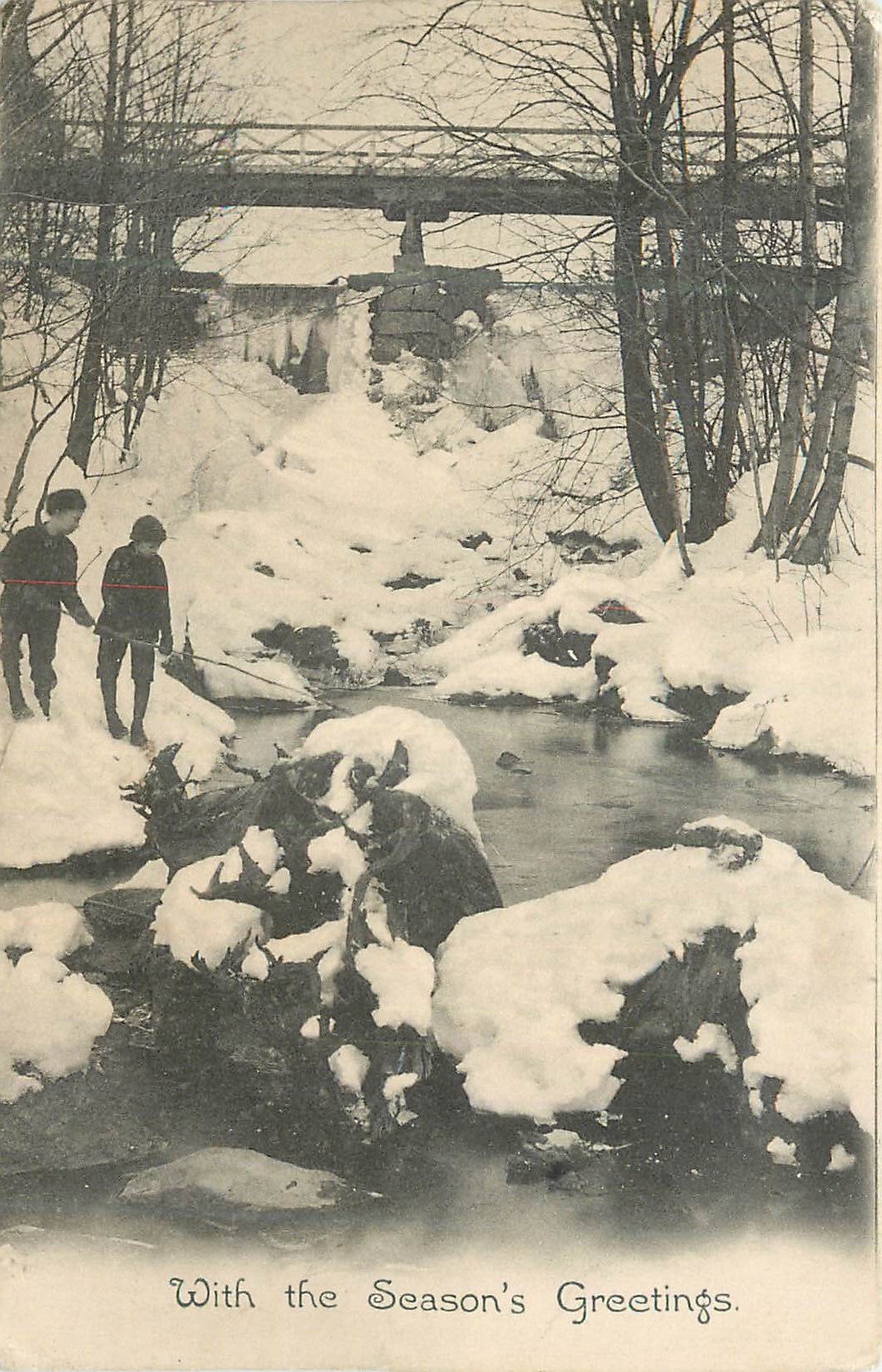 CPA With the Season's Greetings Enfants Peche