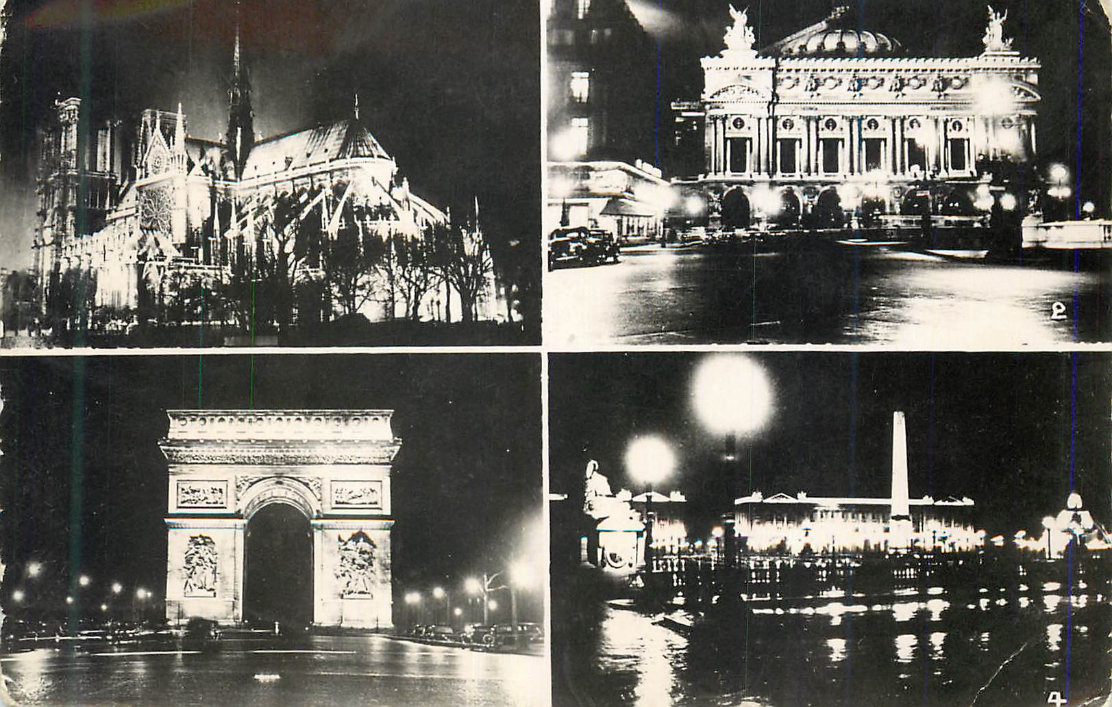 CPM Paris La nuit Notre Dame L'Opera L'Arc de Triomphe Place de la Concorde