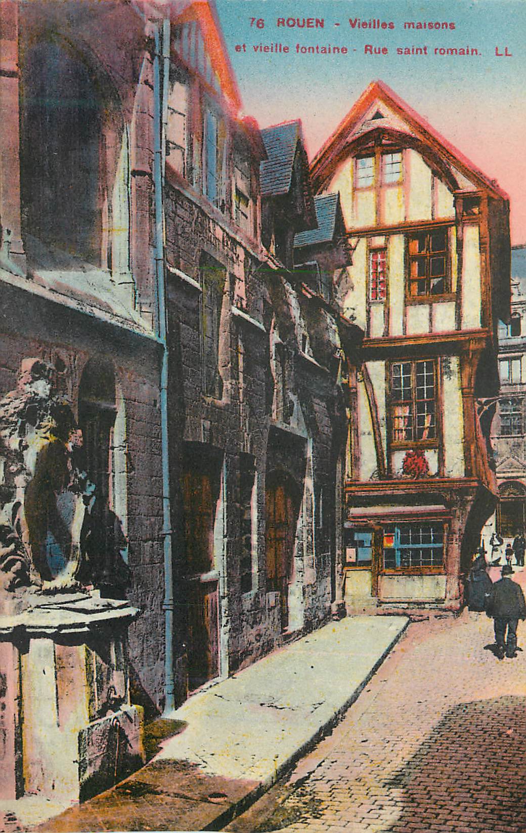 CPA Rouen Vieilles maisons et vieille fontaine Rue Saint romain