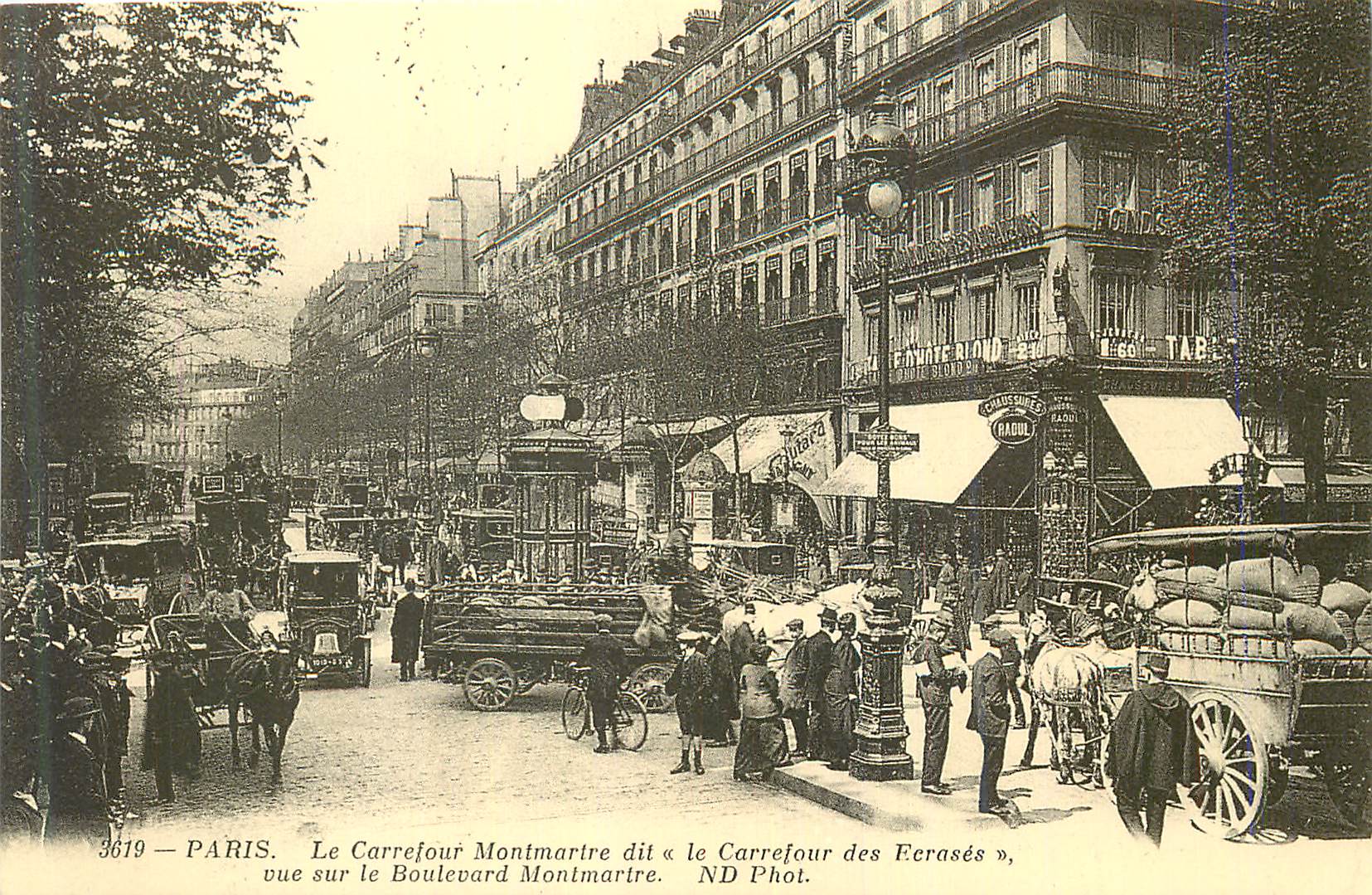 Paris — Vue sur le Boulevard Montmartre dit « le Carrefour des Écrasés » — ND Phot.