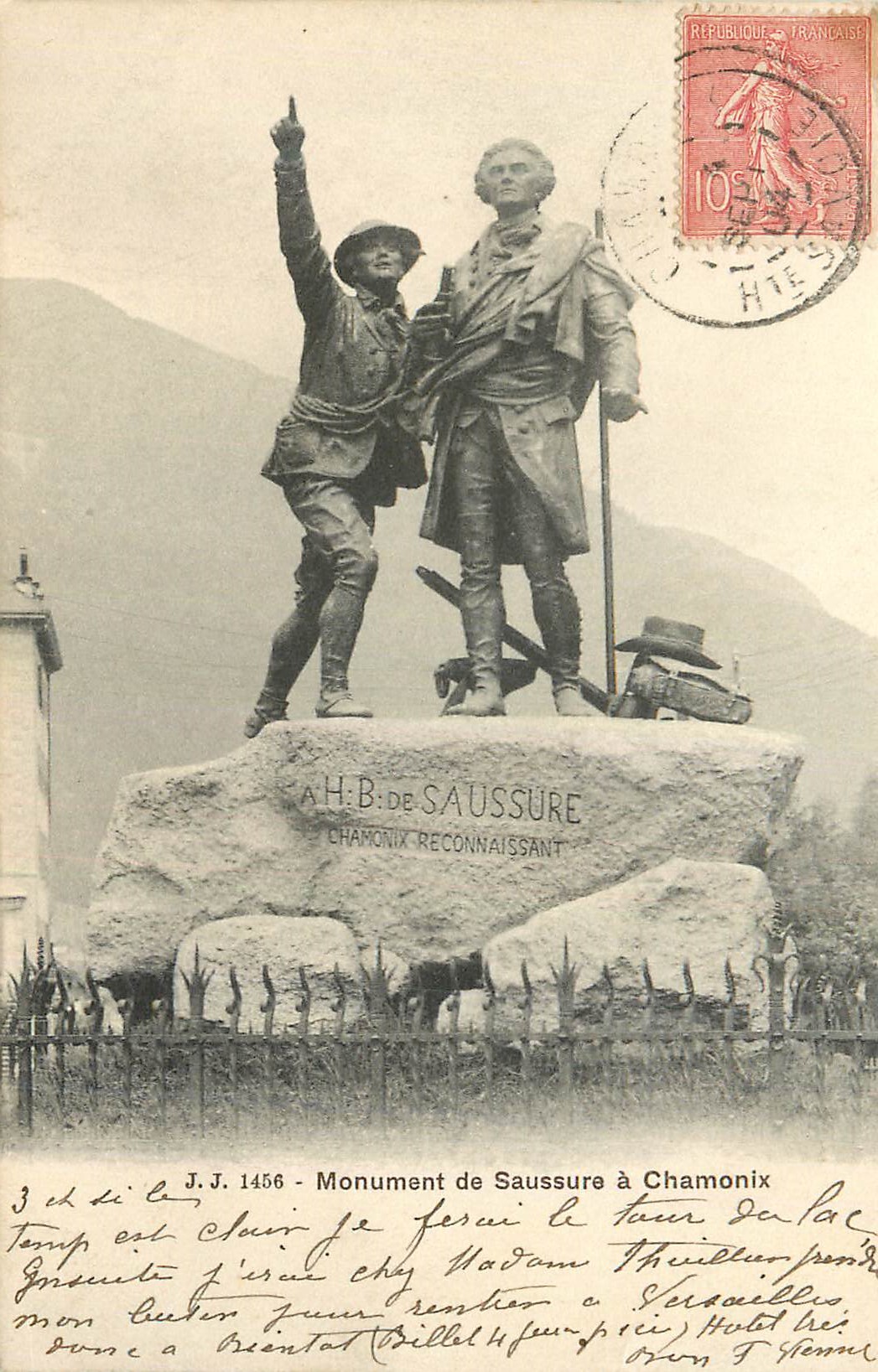 Monument de Saussure à Chamonix — J.J. 1456 — éditeur J.J. 1456