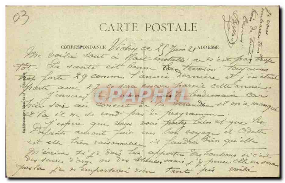 Vichy CPA La Restauration — Rückseite