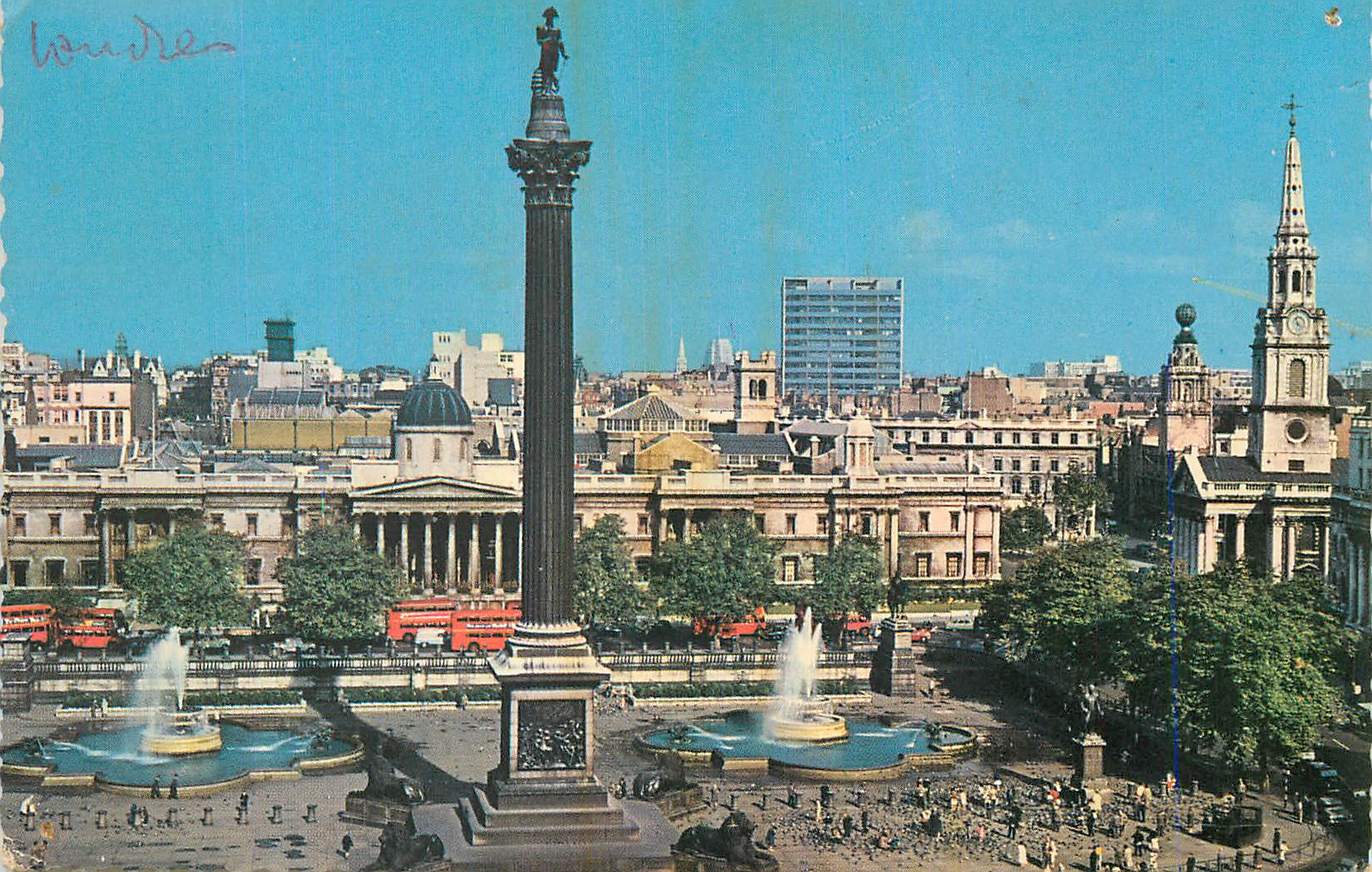 CPM Trafalgar Square London This View Shows Nelson's Monument and Foutains