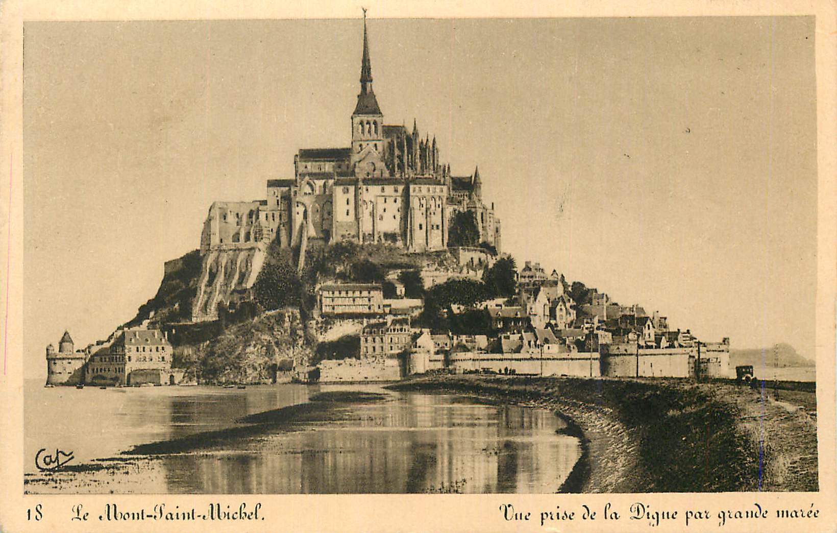 Le Mont-Saint-Michel — Vue prise de la Digue par grande marée — éditeur Calz, n°18