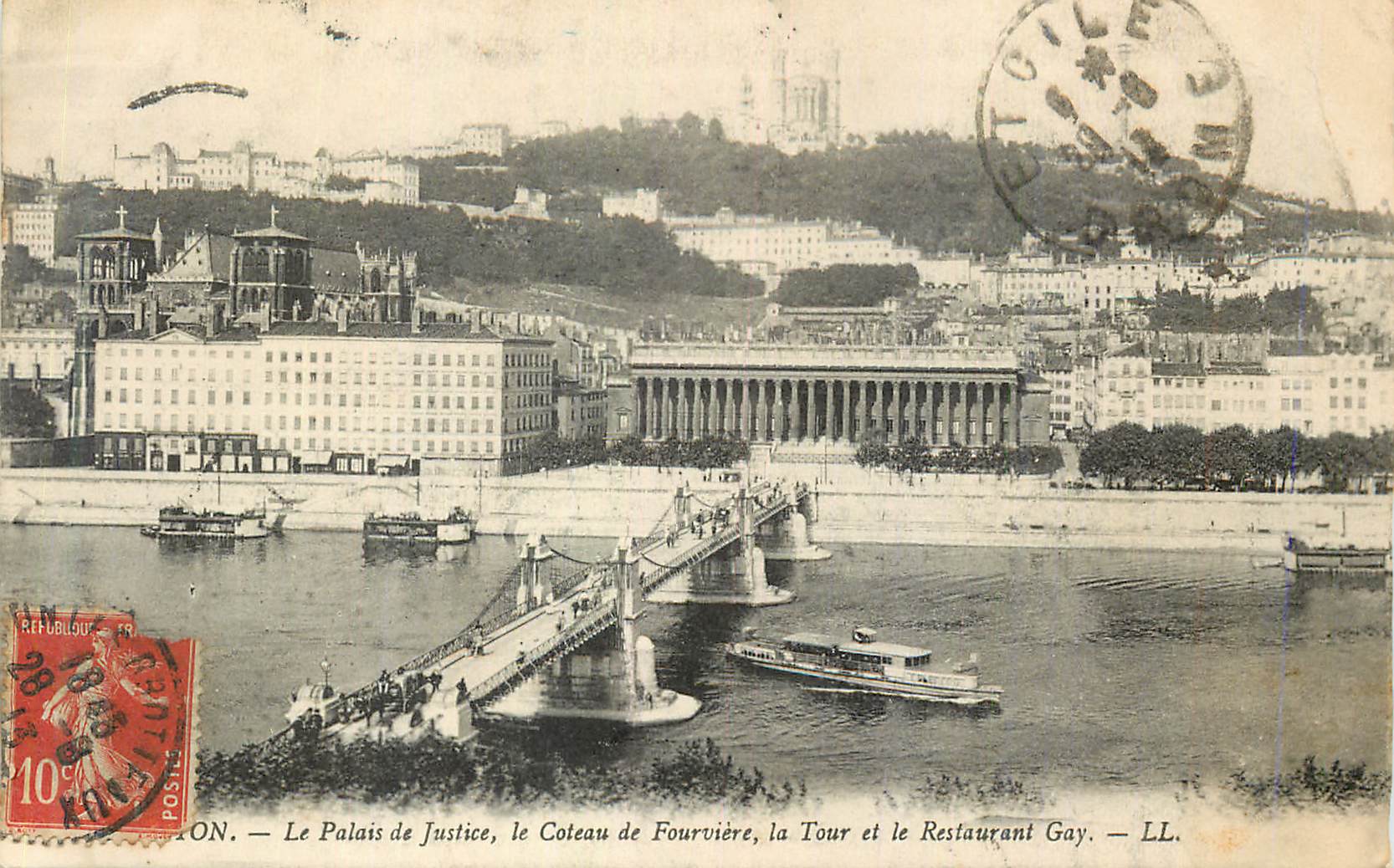 CPA Lyon Le Palais de Justice Le Coteau de Fourviere La Tour et le Restaurant Gay