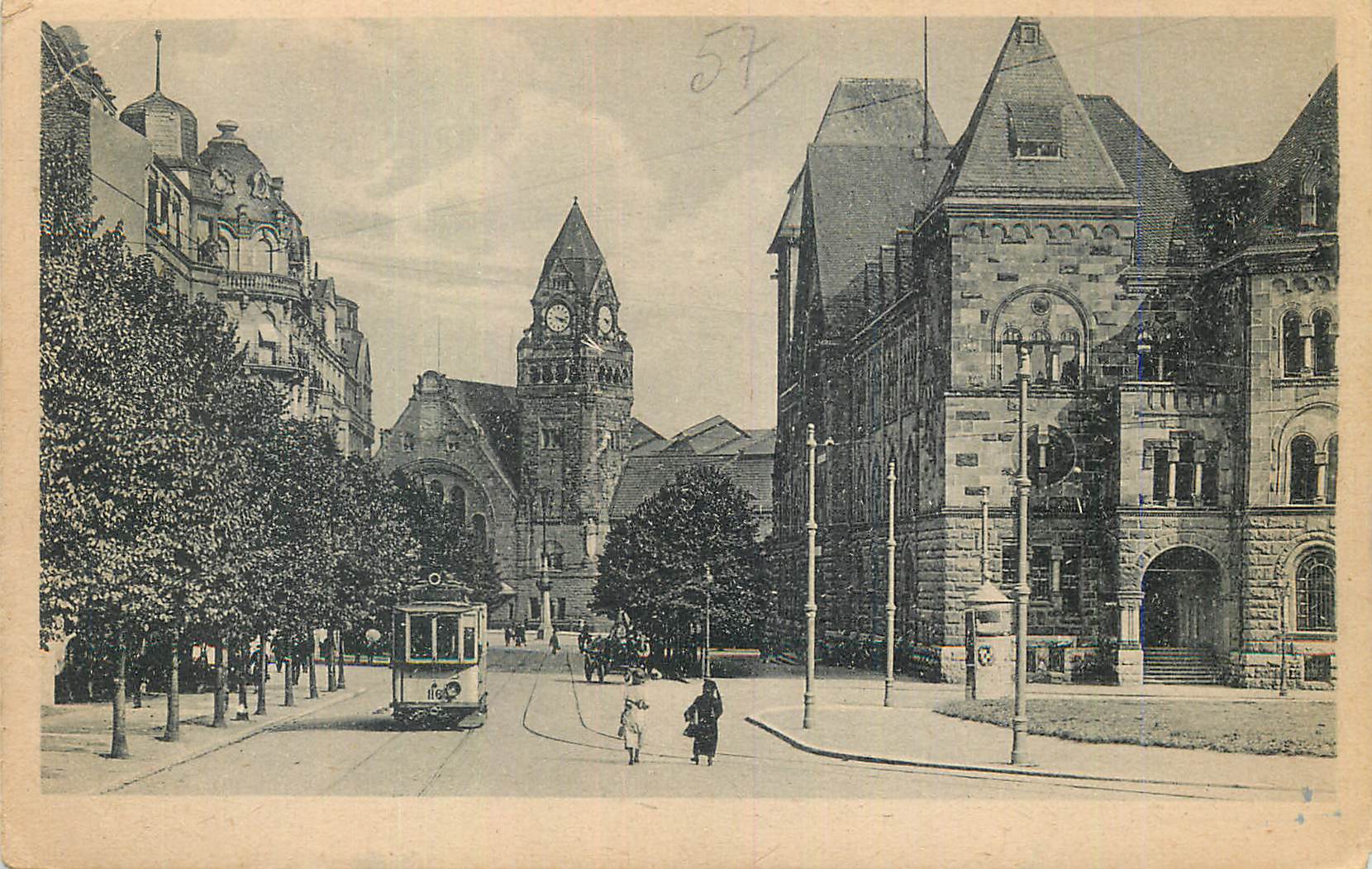 CPA Metz Avenue de la Gare Tramway