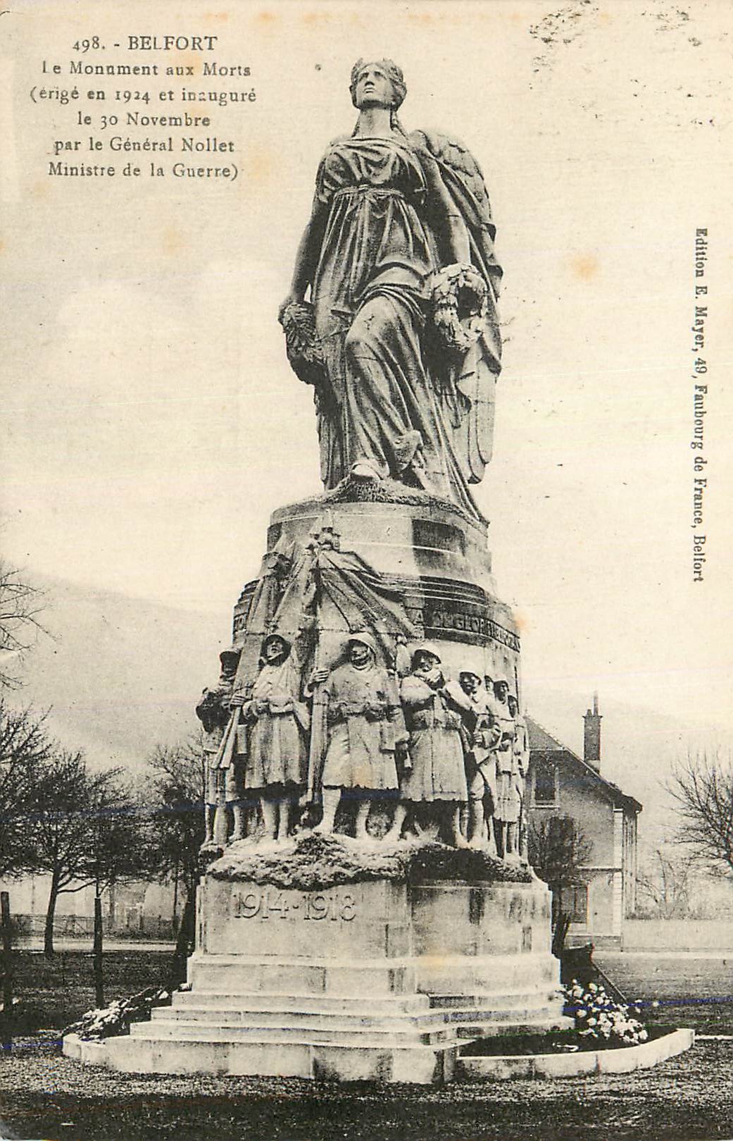 Belfort — Monument aux Morts — éditeur E. Mayer, Faubourg de France, Belfort