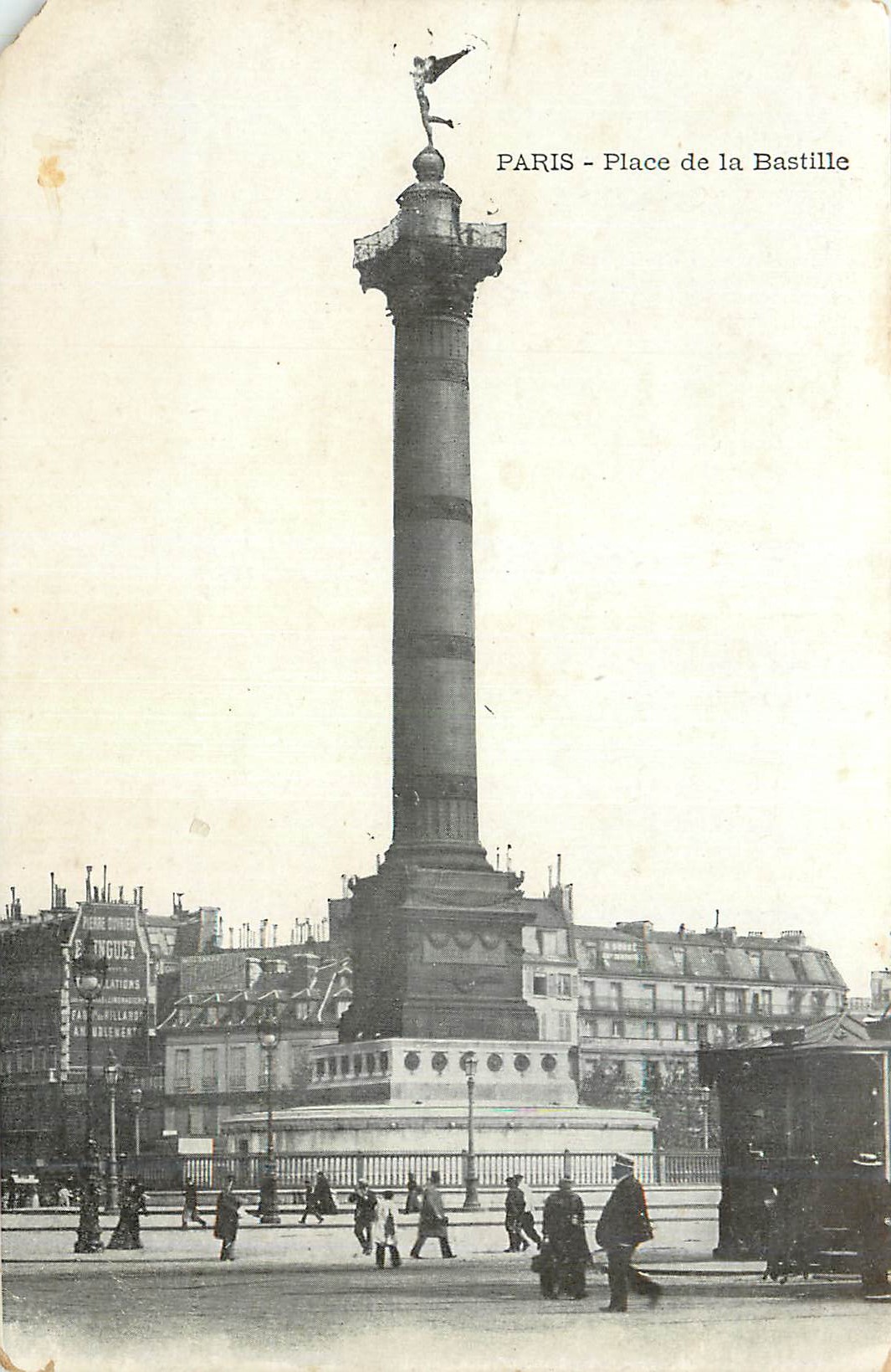 Paris - Place de la Bastille — colonne de la Bastille avec statue au sommet — éditeur : B. B. B. (Bastille) n° 123