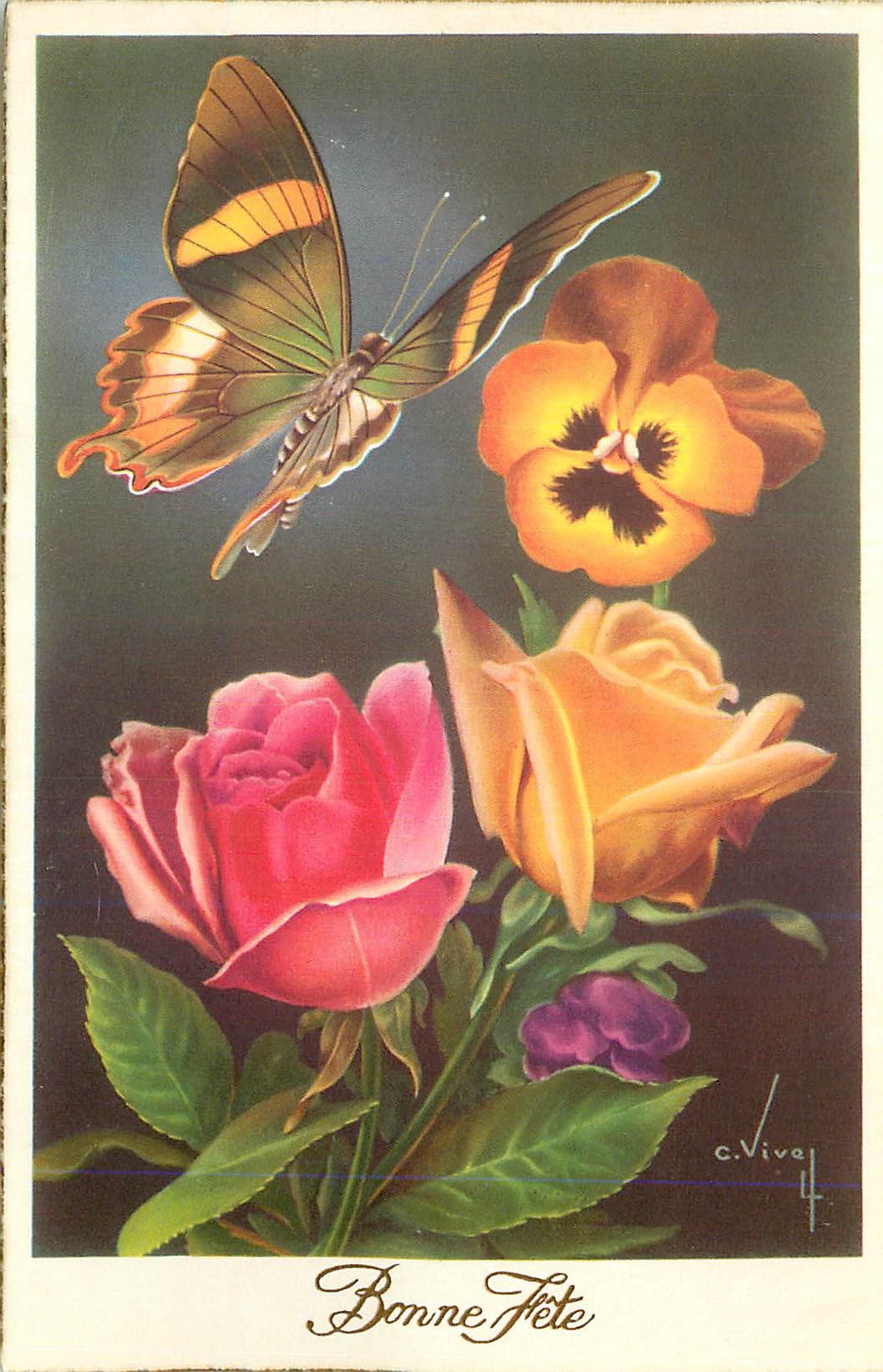 CPA Bonne Fete Papillon