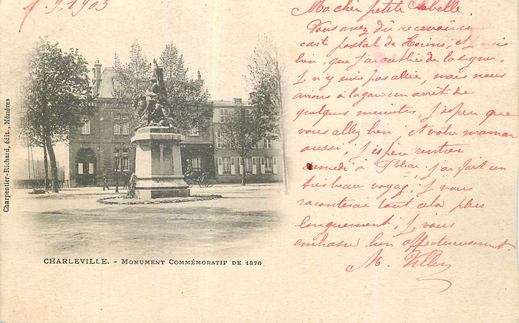 CPA Charleville Monument Commemoratif de 1870 (carte 1900)