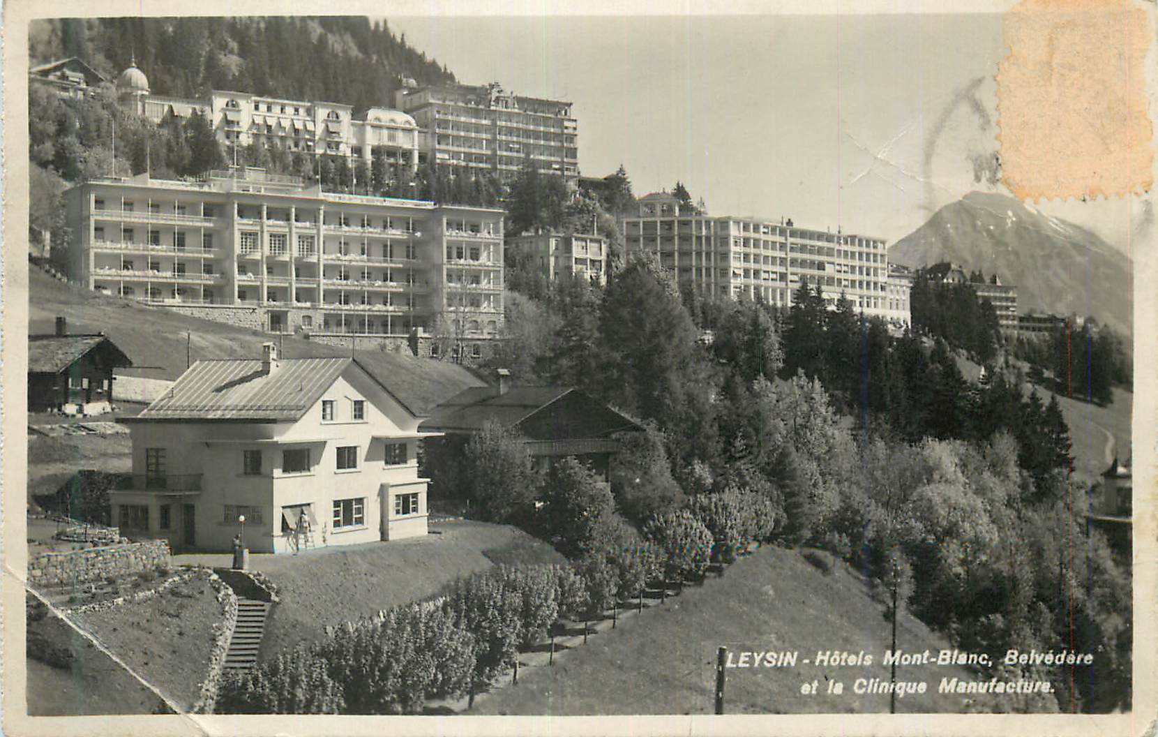 CPM Leysin Hotels Mont Blanc Bevedere et la Clinique Manufacture