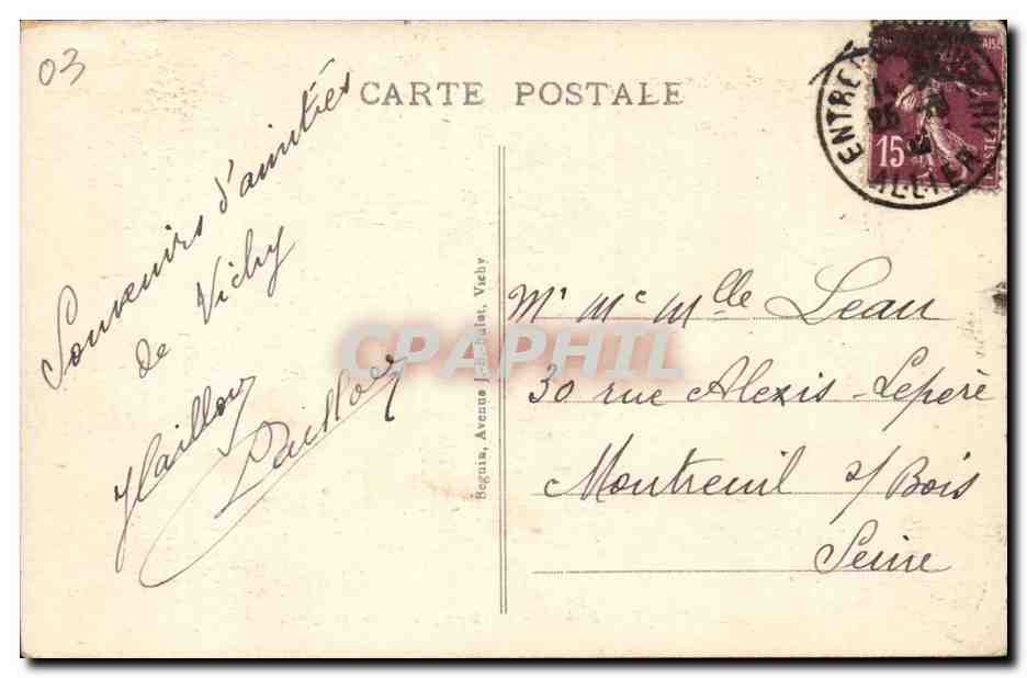Vichy CPA Etablissement thermal Entree principale — Rückseite