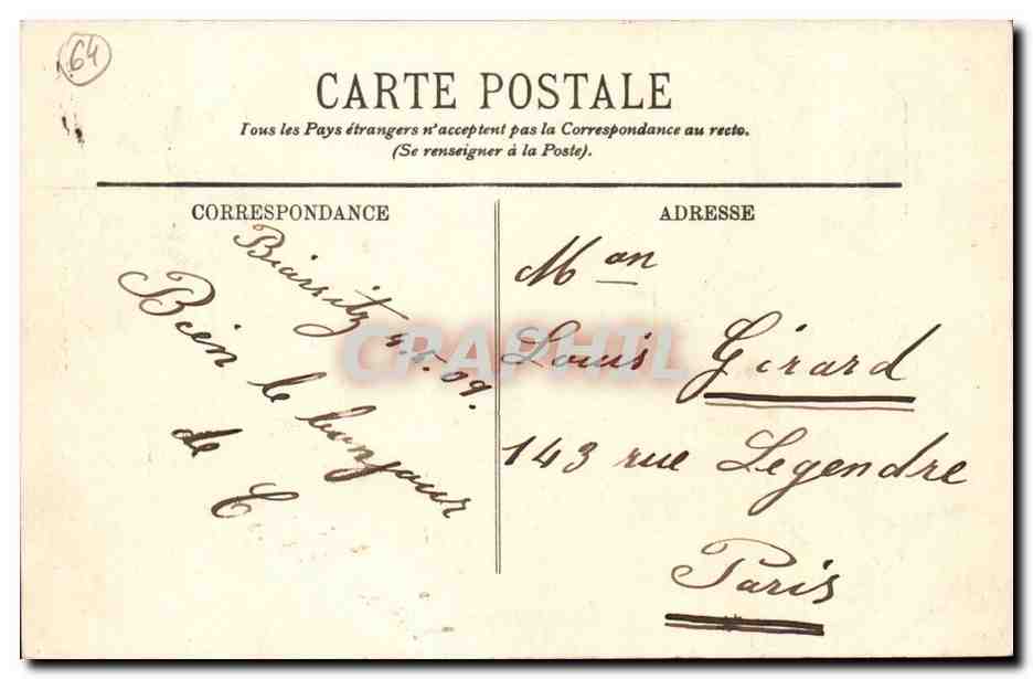 Biarritz CPA L'eglise Sainte Eugenie et l'hotel d'Angleterre — Verso