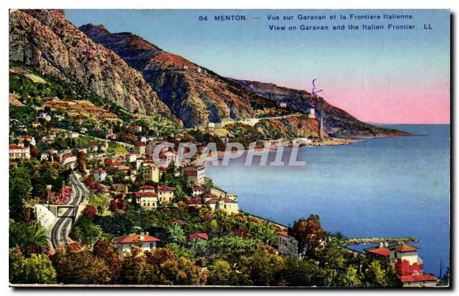 Menton CPA Vue sur Garaan et la frontiere italienne
