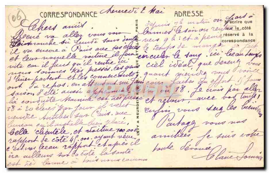 Menton CPA Vue sur Garaan et la frontiere italienne — Rückseite