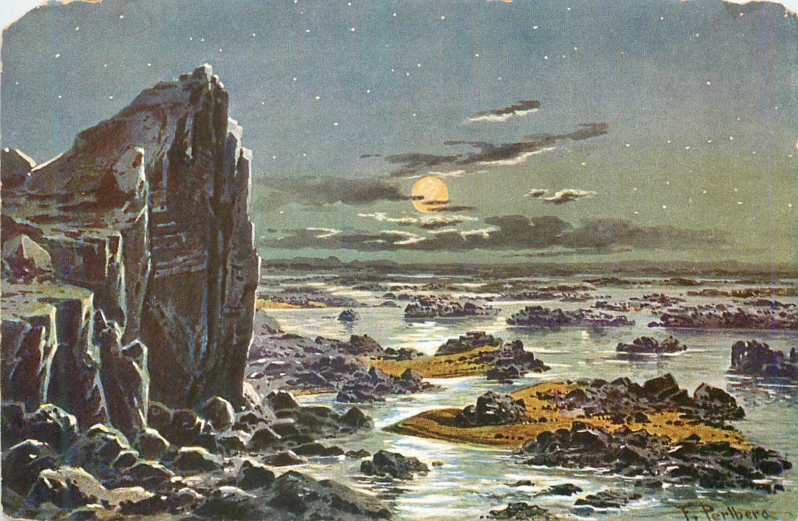 Côte rocheuse sous la lune — F. Perilbera