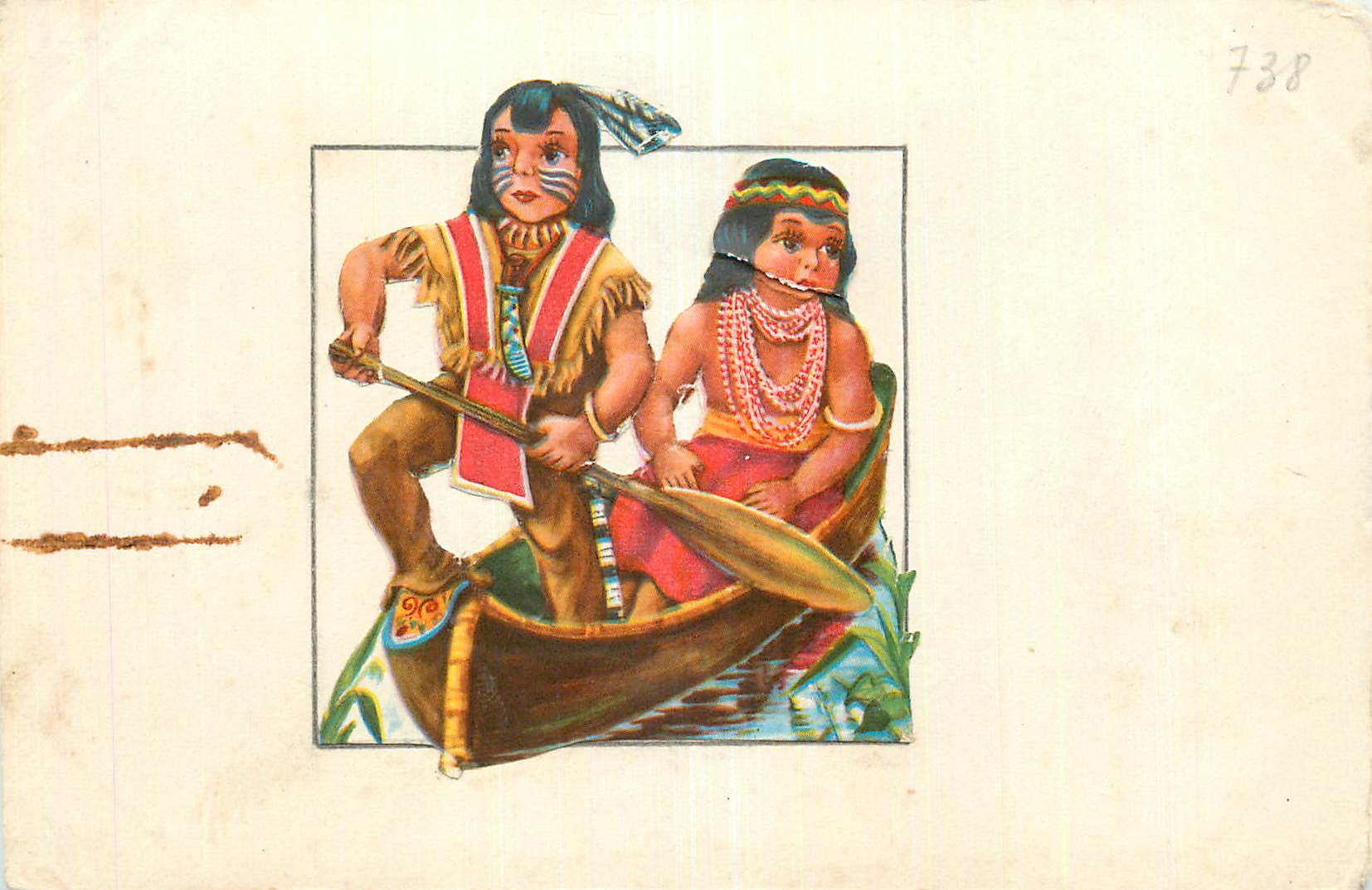 CPA Enfants Canoe Indiens