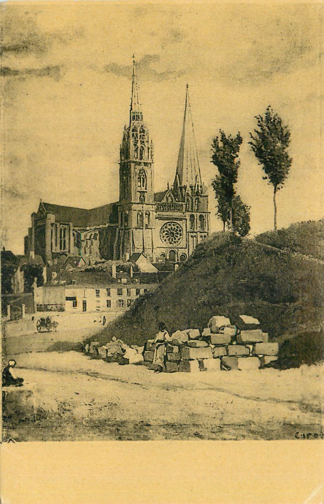 CPA Musee du Louvre Paris (Fonds Moreau Nelaton) Corot (Jean Baptiste Camille) La Cathedrale de Chartres