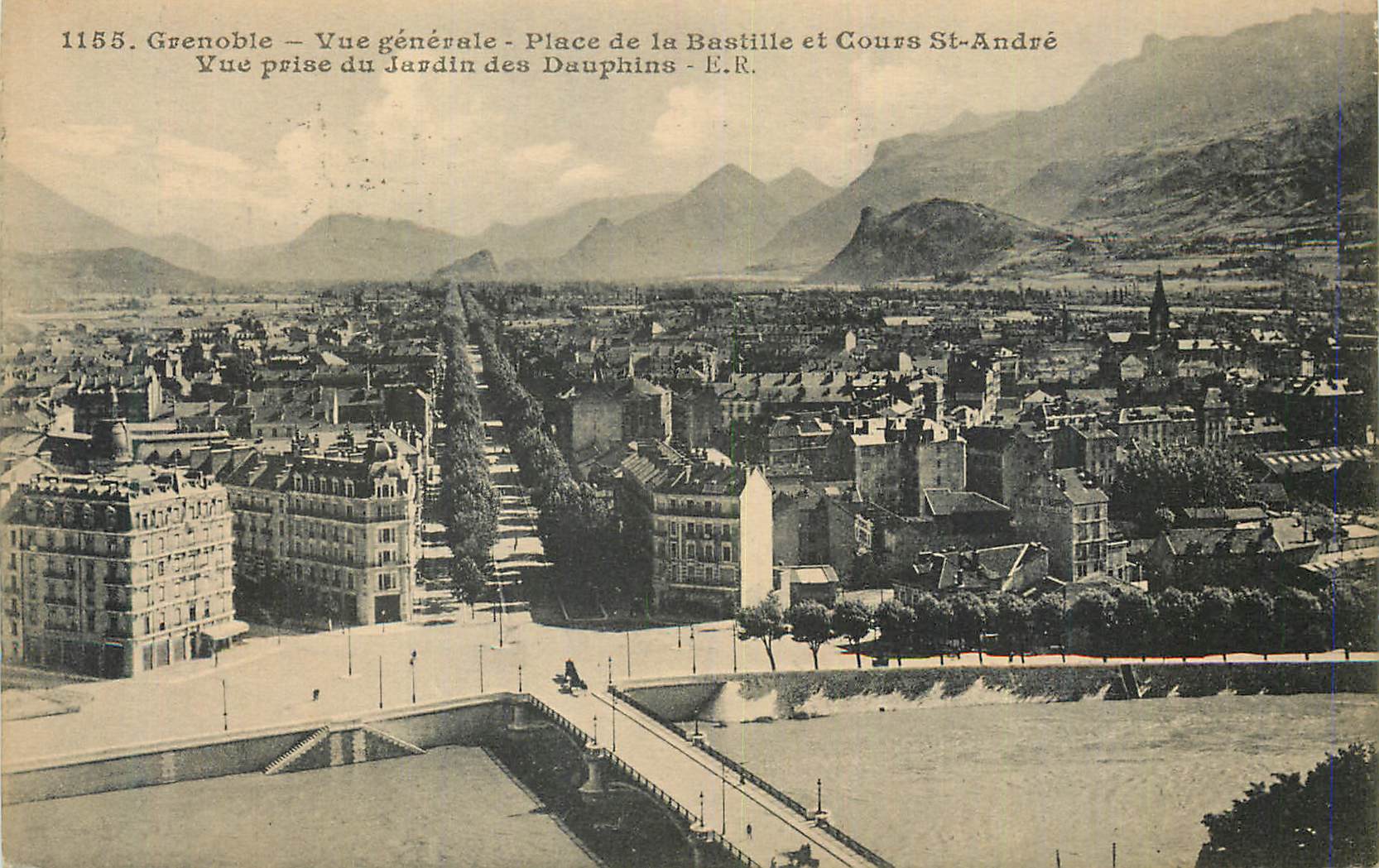 CPA Grenoble Vue Generale Place de la Bastille et Cours St Andre