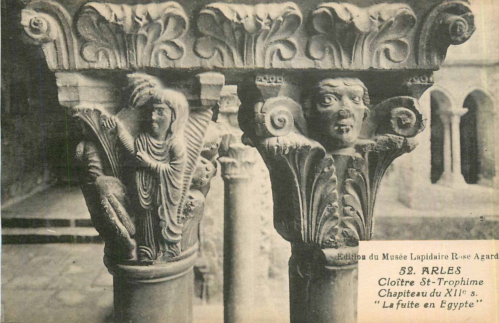 Cloître Saint-Trophime — Chapiteau du XIIe s. — La fuite en Égypte — Édition du Musée Lapidaire Rose Agard