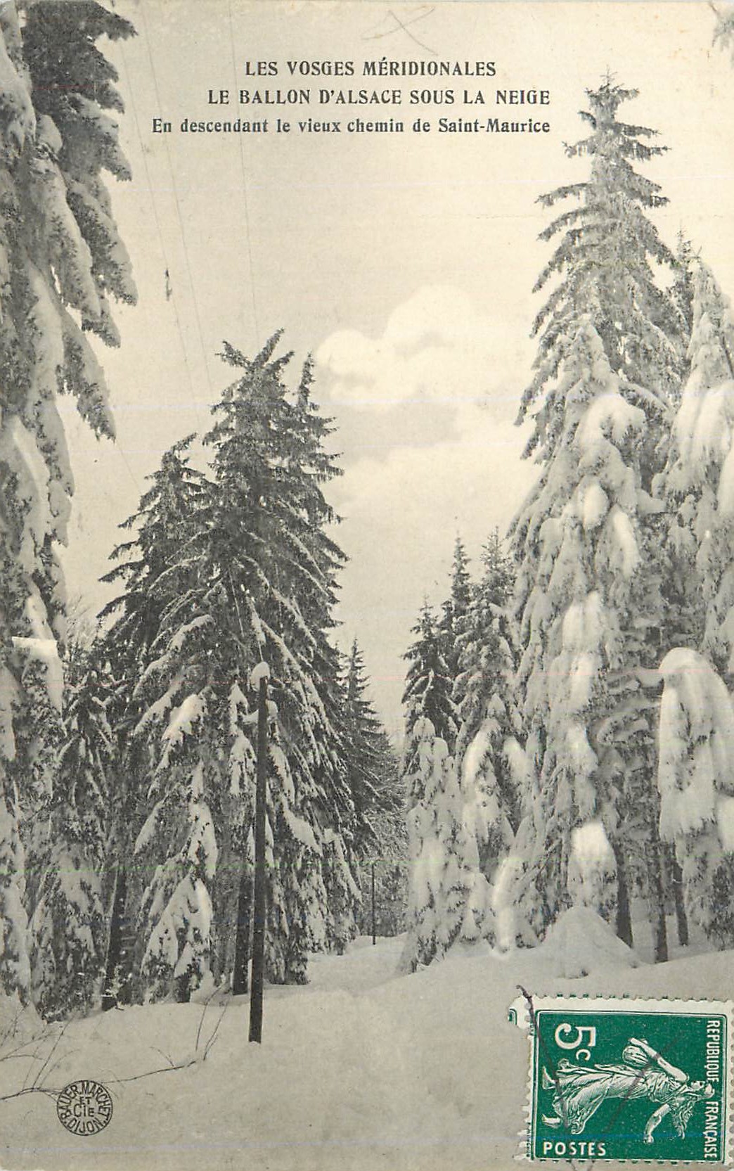 CPA Le Ballon d'Alsace sous la Neige Les Vosges Meridionales En Descendant le Vieux Chemin