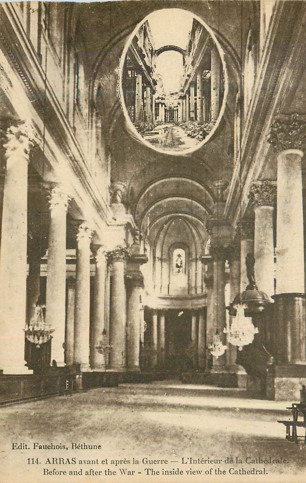 CPA Arras avant et apres la Guerre L'Interieur de la Cathedrale Militaria