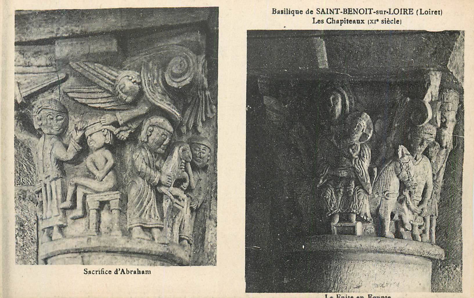 Basilique de SAINT-BENOIT-sur-LOIRE (Loiret) — Les Chapiteaux (XIe siècle) — Sacrifice d'Abraham / La Fuite en Égypte