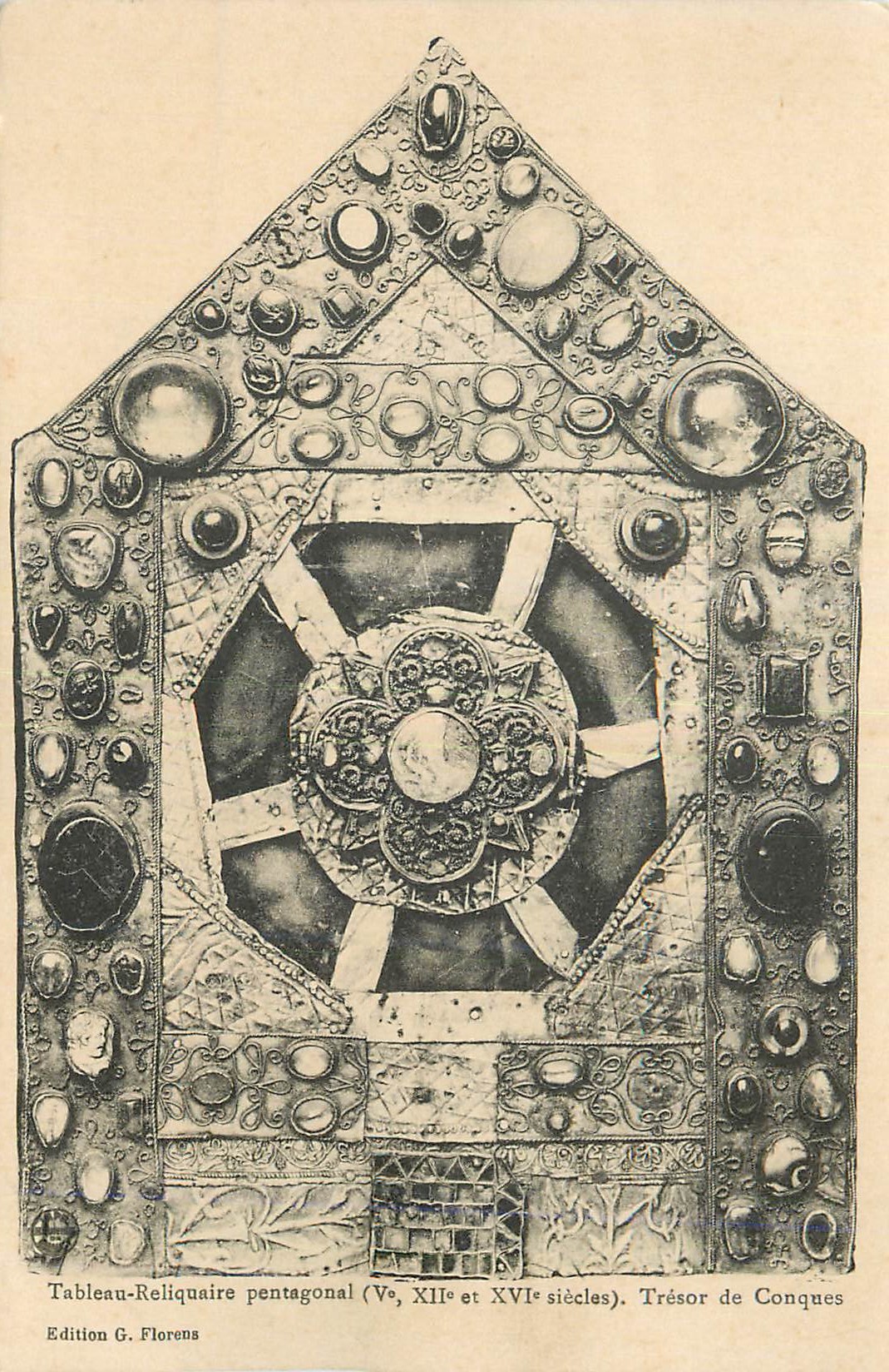 Tableau-Reliquaire pentagonal (Ve, XIIe et XVIe siècles). Trésor de Conques — Edition G. Florens