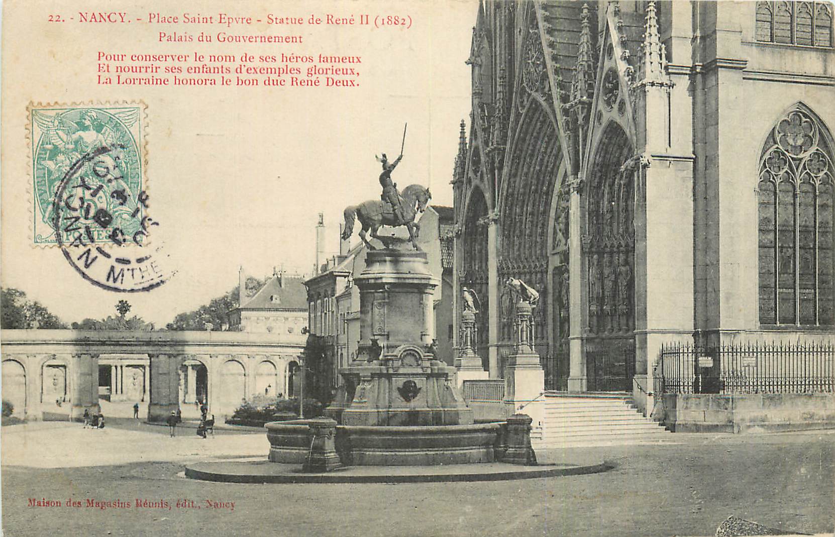 Nancy - Place Saint-Epvre - Statue de René II (1882) — Maison des Magasins Réunis, édit., Nancy