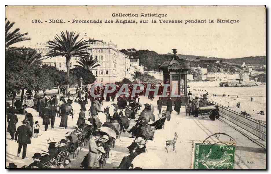 Nice CPA Promenade des anglais sur la terrasse pendant la musique
