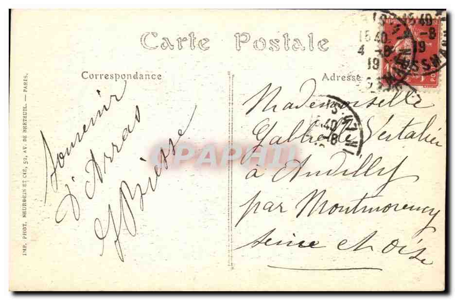 Arras — Un Coin de la Petite Place côté de la rue St-Géry — Imprimerie Brissy, Téments & Hom, Lefebvre-Norel, Scurre-Francages — Visé Paris — Verso