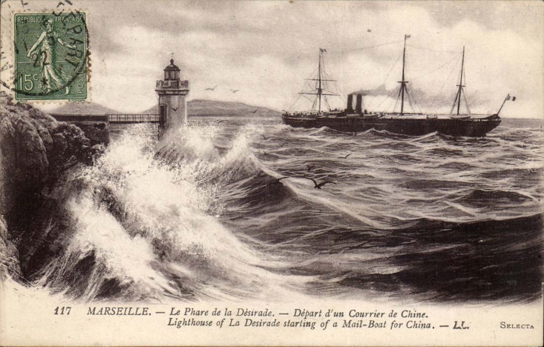 Marseille CPA Le phare de la Desirade Depart d'un courrier de Chine (lighthouse China)