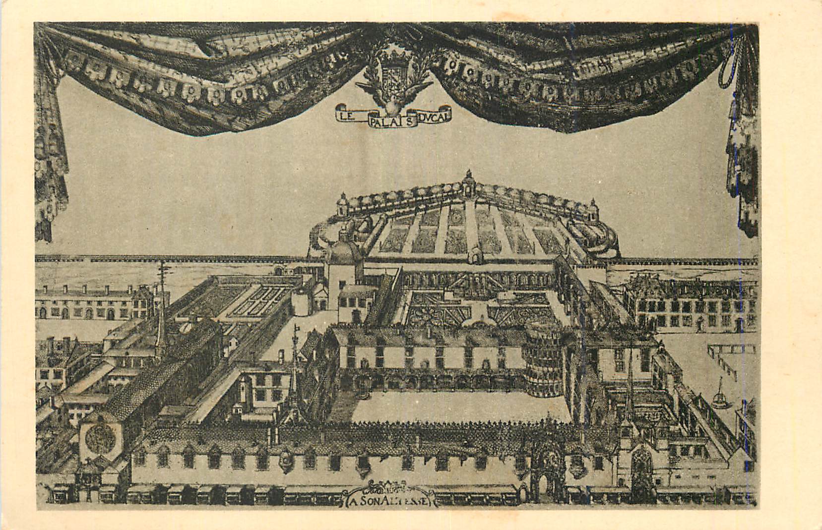 CPA Vue cavaliere du Palais ducal extraite du Triomphe de Charles IV (1664)