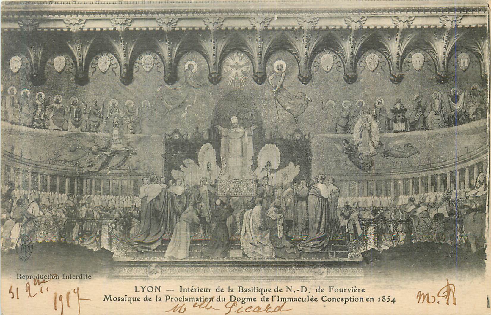 LYON — Intérieur de la Basilique de N.-D. de Fourvière — Mosaïque de la Proclamation du Dogme de l'Immaculée Conception en 1854