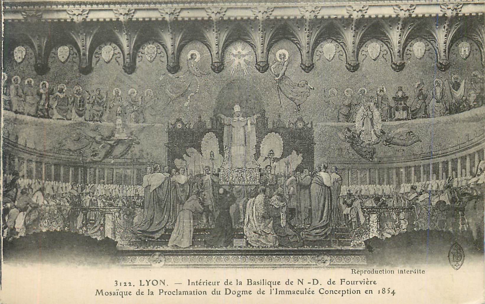 LYON — Intérieur de la Basilique de N.-D. de Fourvière — Mosaïque de la Proclamation du Dogme de l'Immaculée Conception en 1854