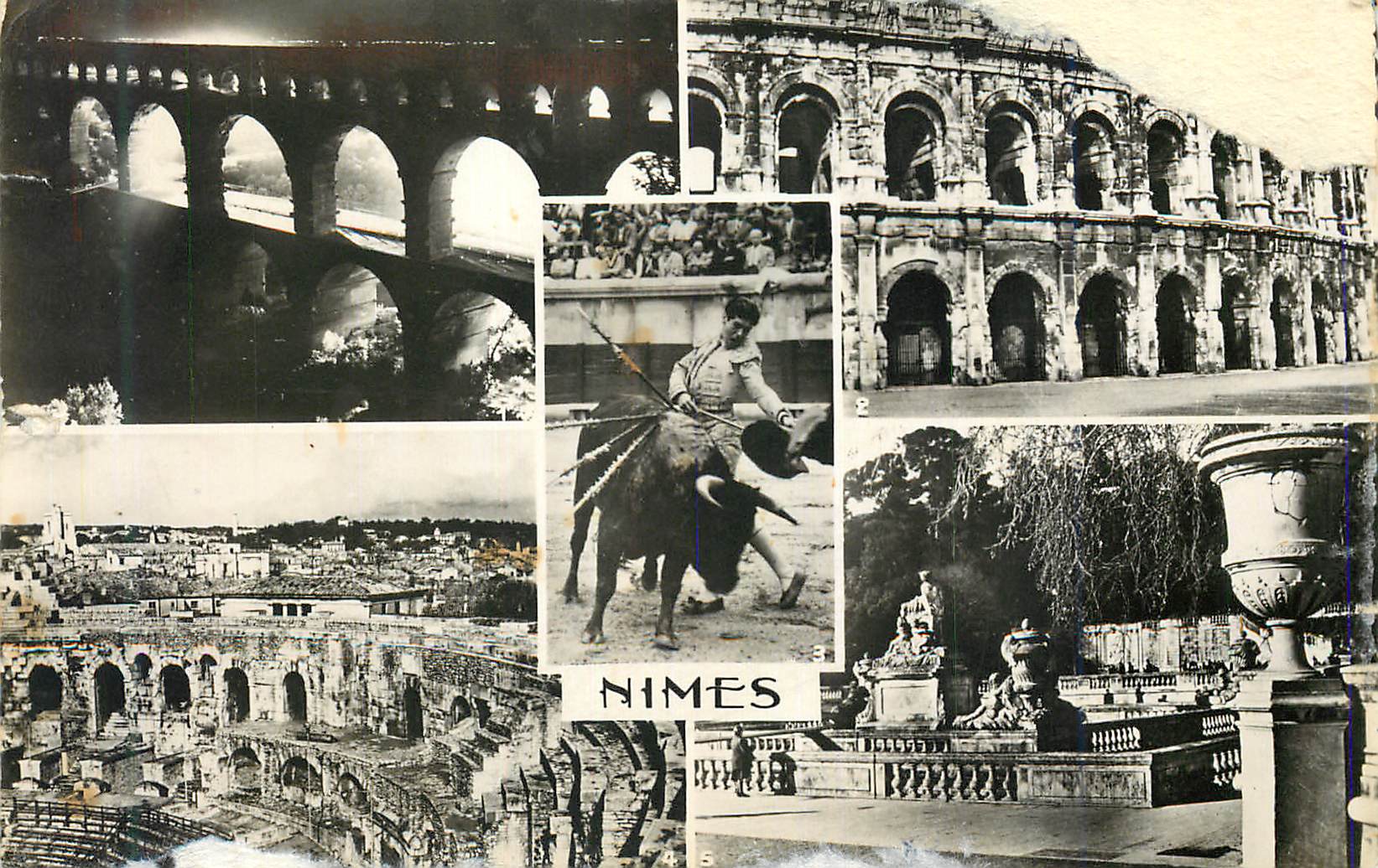 CPM Nimes (Gard) Le pont du Gard la nuit les Arenes Une belle naturelle aides Vue des Arenes Les jardins de la fontaine 