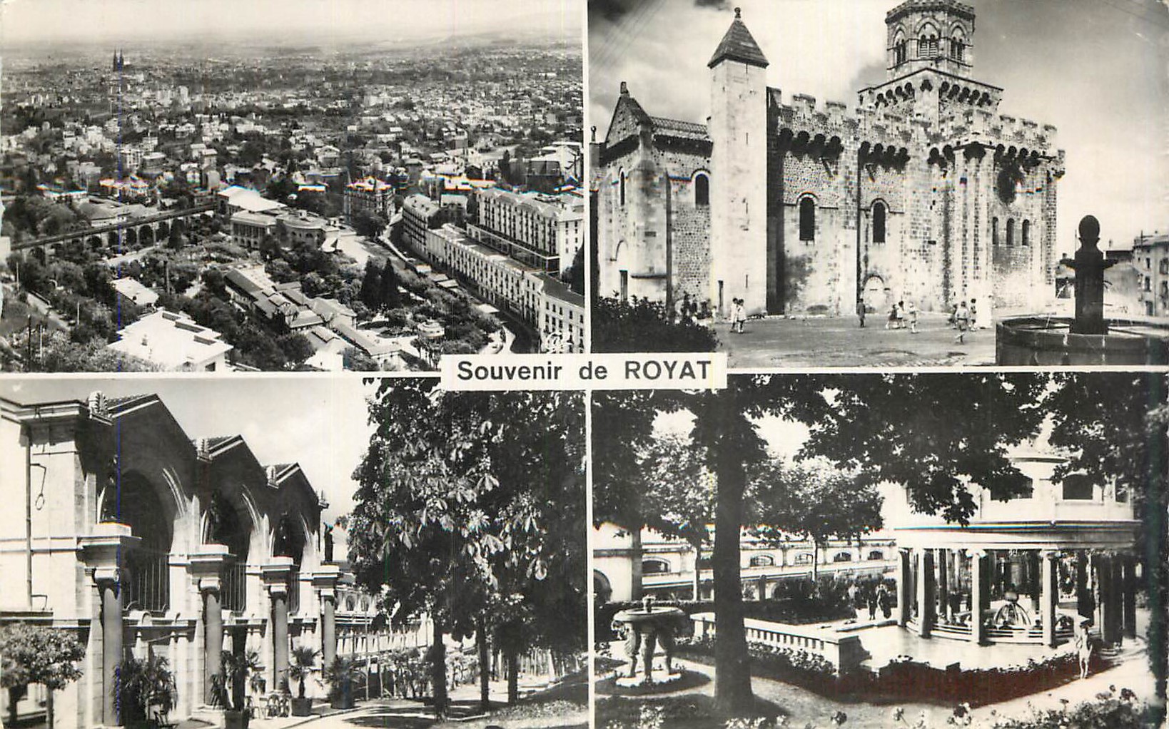 CPM Souvenir de Royat vue generale Eglise St Leger (XIe s) Etablissement Thermal Source Eugenie