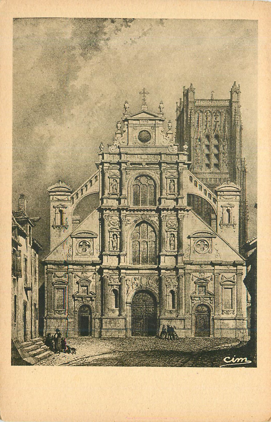 CPA La Bourgogne d'Autrefois Portail de l'Eglise Saint Pere a Auxerre au debut XIXe siecle d'apres une litho de l'Epoque