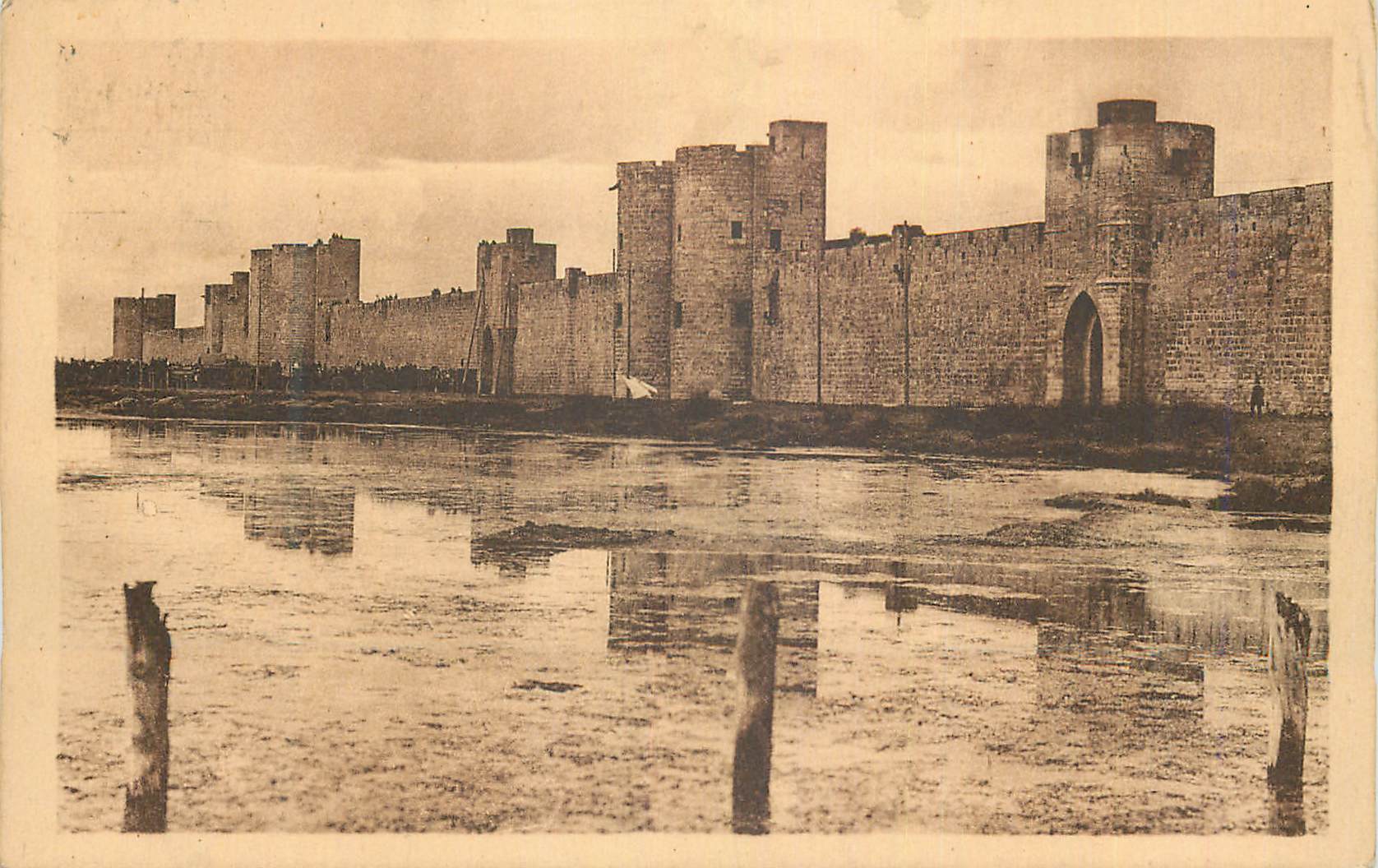 CPA Aigues Mortes Remparts vus de l'Etang